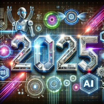 Die Jahreszahl 2025 mit diversen futuristischen Elementen.