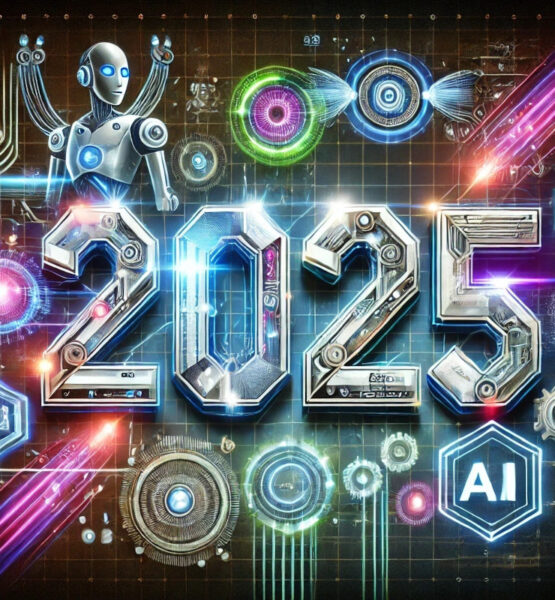 Die Jahreszahl 2025 mit diversen futuristischen Elementen.